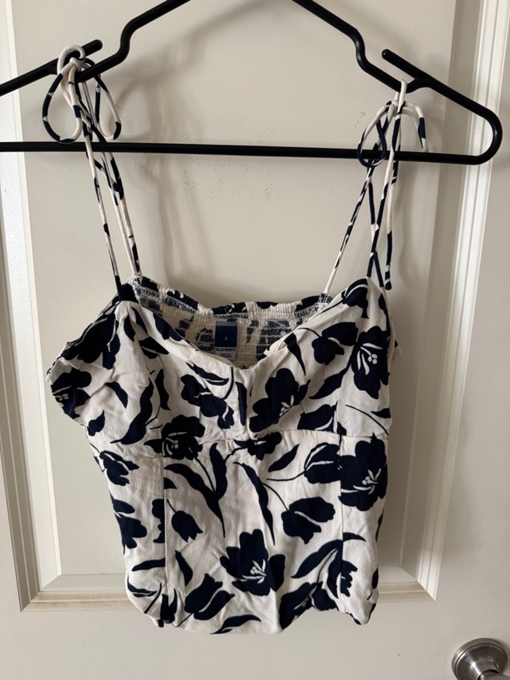 Old Navy White and Navy Floral Tie-Strap Cami